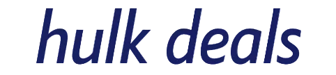 The text 'hulk deals' is displayed in a dark navy blue serif font against a solid white background.